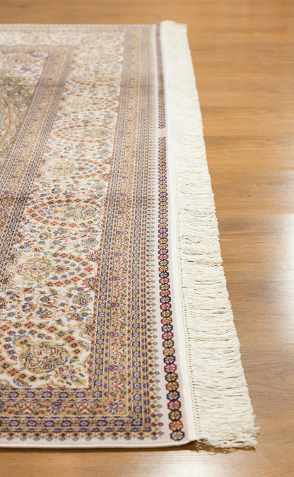 7x10 ft, Beige Classic oriental medallion Silk Rug made with viscose yarn