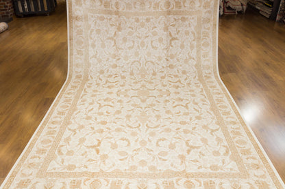 8x11 ft, Beige Floral Classic Silk Rug: Oriental carpet with fine tassels