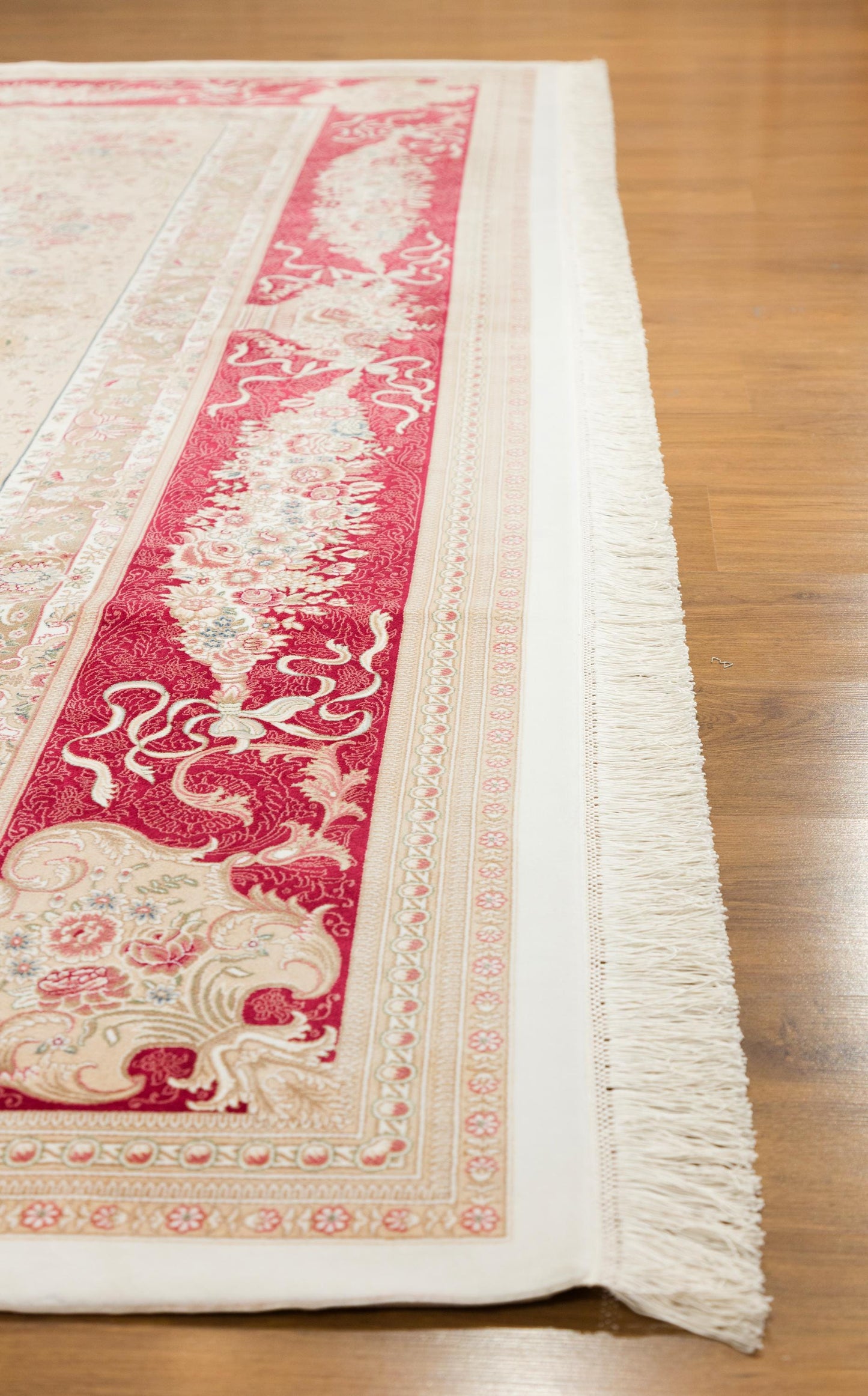 10x13 ft, Red Classic Medallion Bamboo Silk Rug, Turkish Oriental Design, Real Silk Fringes