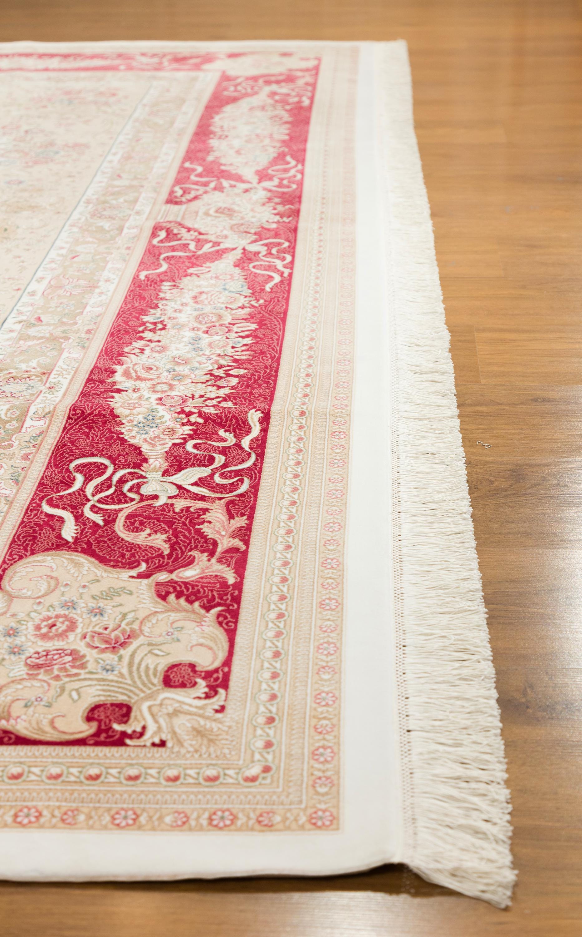 10x13 ft, Red Classic Medallion Bamboo Silk Rug, Turkish Oriental Design, Real Silk Fringes