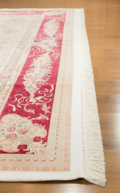 10x13 ft, Red Classic Medallion Bamboo Silk Rug, Turkish Oriental Design, Real Silk Fringes