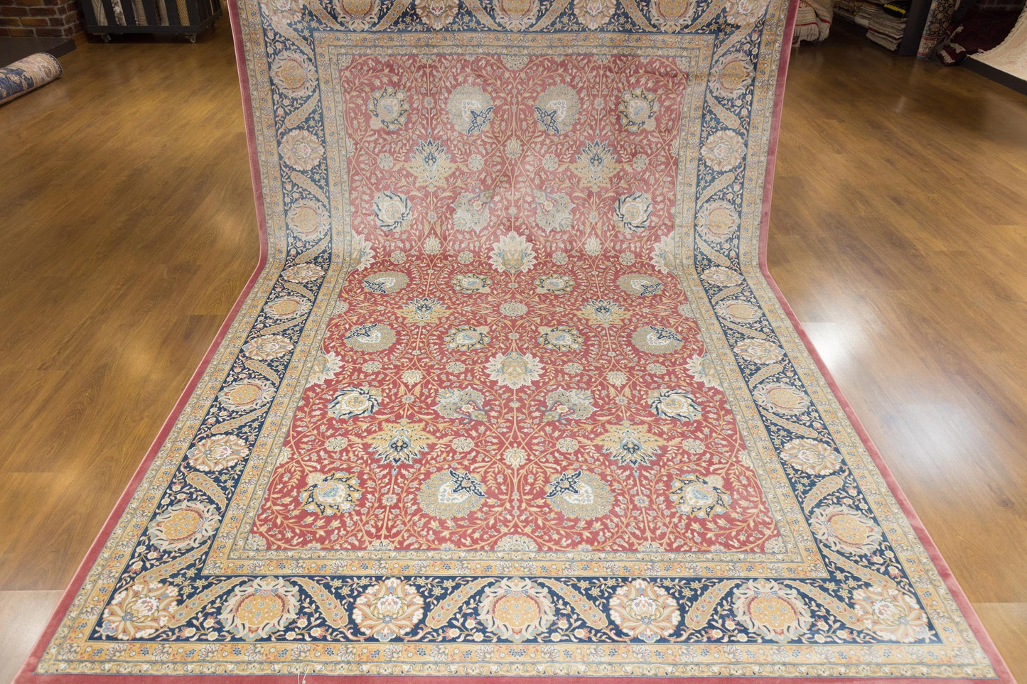 8x11 ft, Red Classic Silk Rug: Oriental Bamboo Carpet with fine Fringes