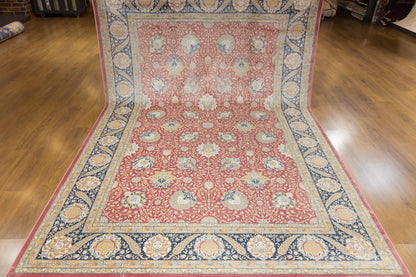 8x11 ft, Red Classic Silk Rug: Oriental Bamboo Carpet with fine Fringes