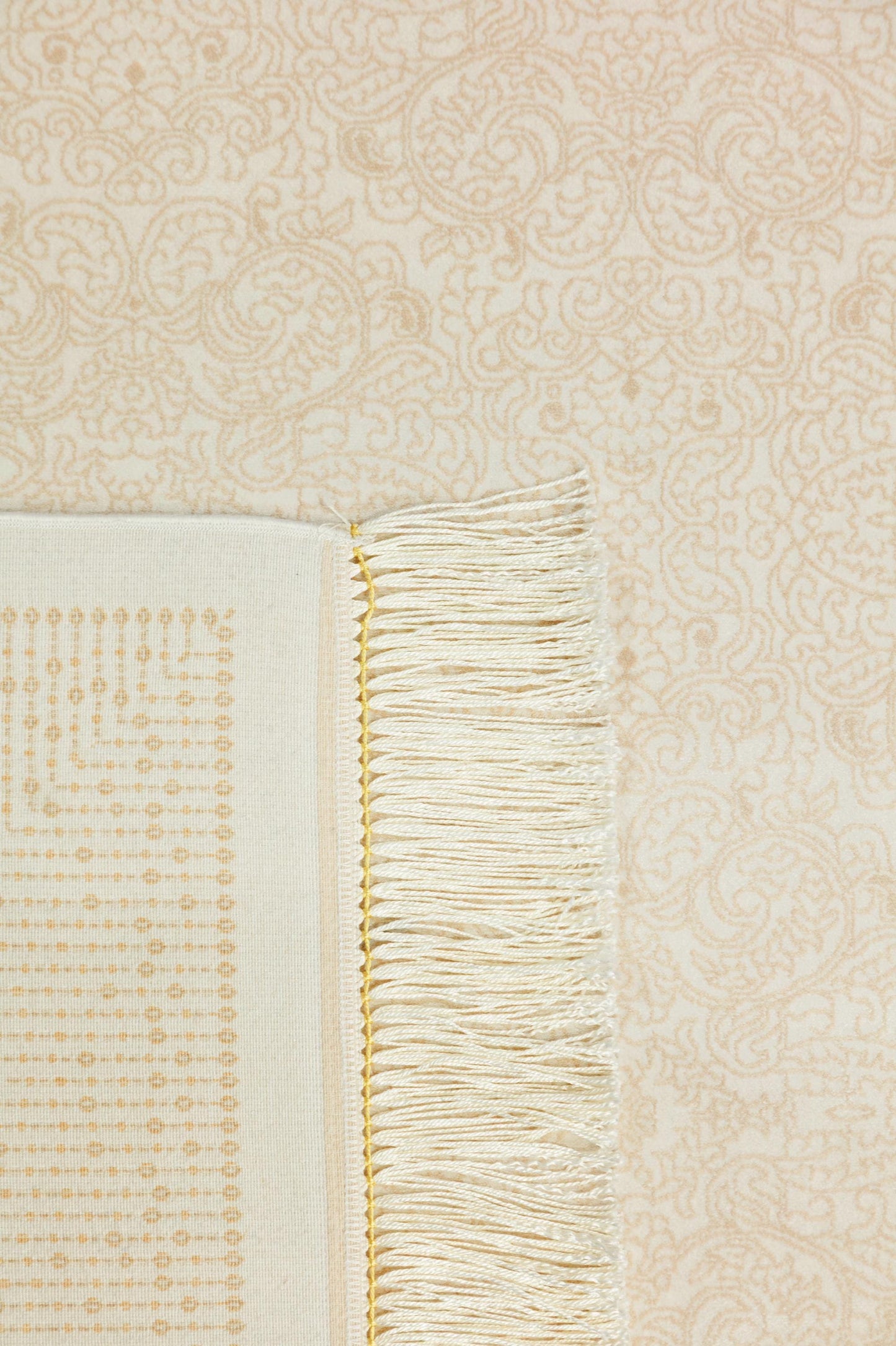10x13 ft, Beige Classic Silk Rug with paisley desing on the border, fine fringes