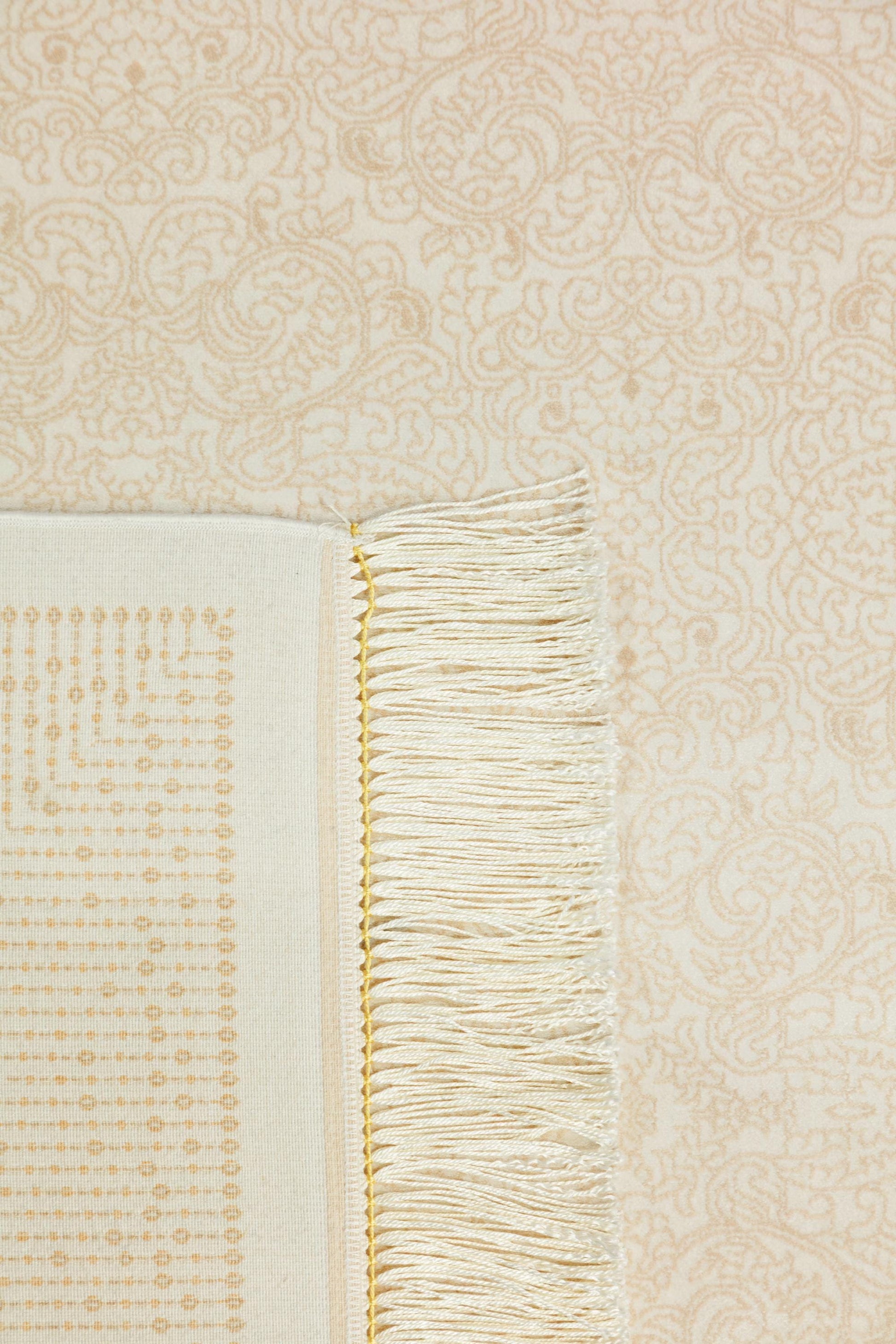 10x13 ft, Beige Classic Silk Rug with paisley desing on the border, fine fringes