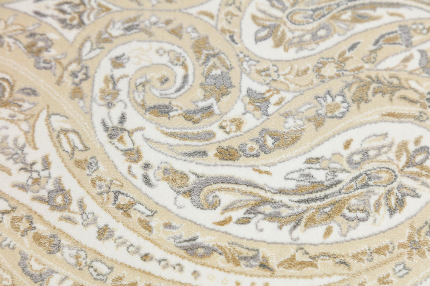 10x13 ft, Beige Classic Silk Rug with paisley desing on the border, fine fringes