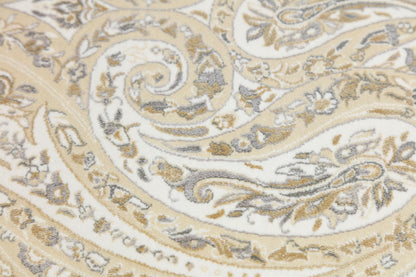 10x13 ft, Beige Classic Silk Rug with paisley desing on the border, fine fringes