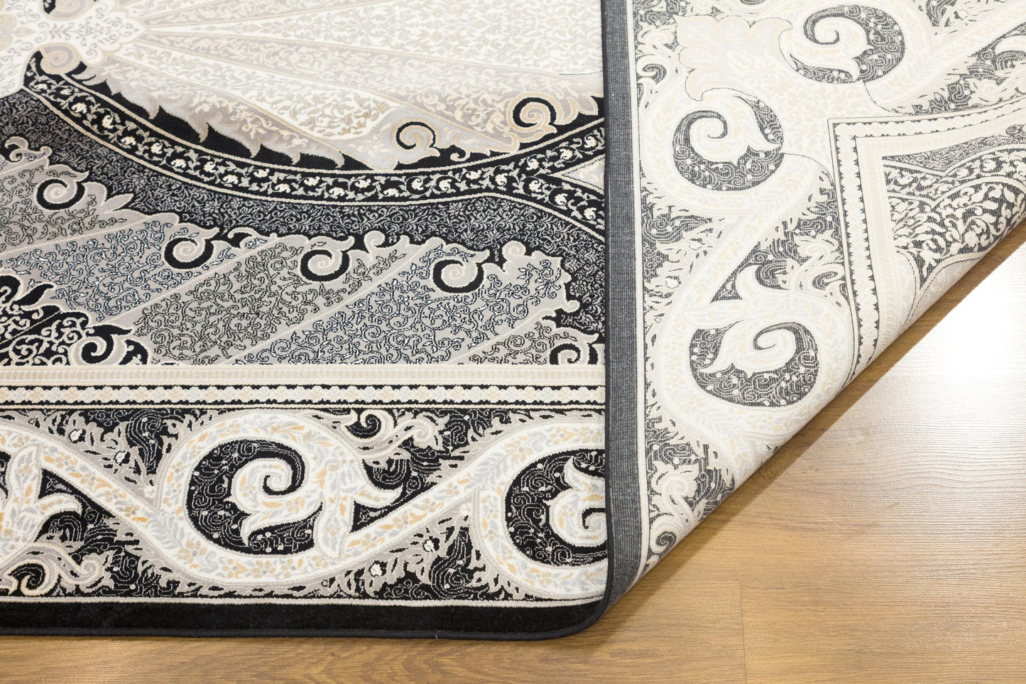 8x11 ft, Black Classic Silk oriental Rug: Fine Medallion Carpet with fringes