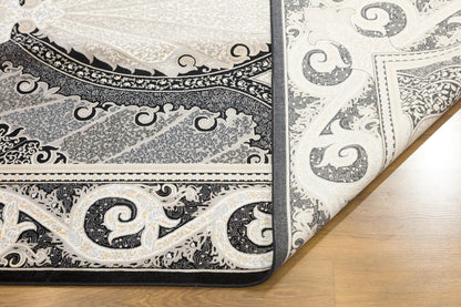 8x11 ft, Black Classic Silk oriental Rug: Fine Medallion Carpet with fringes