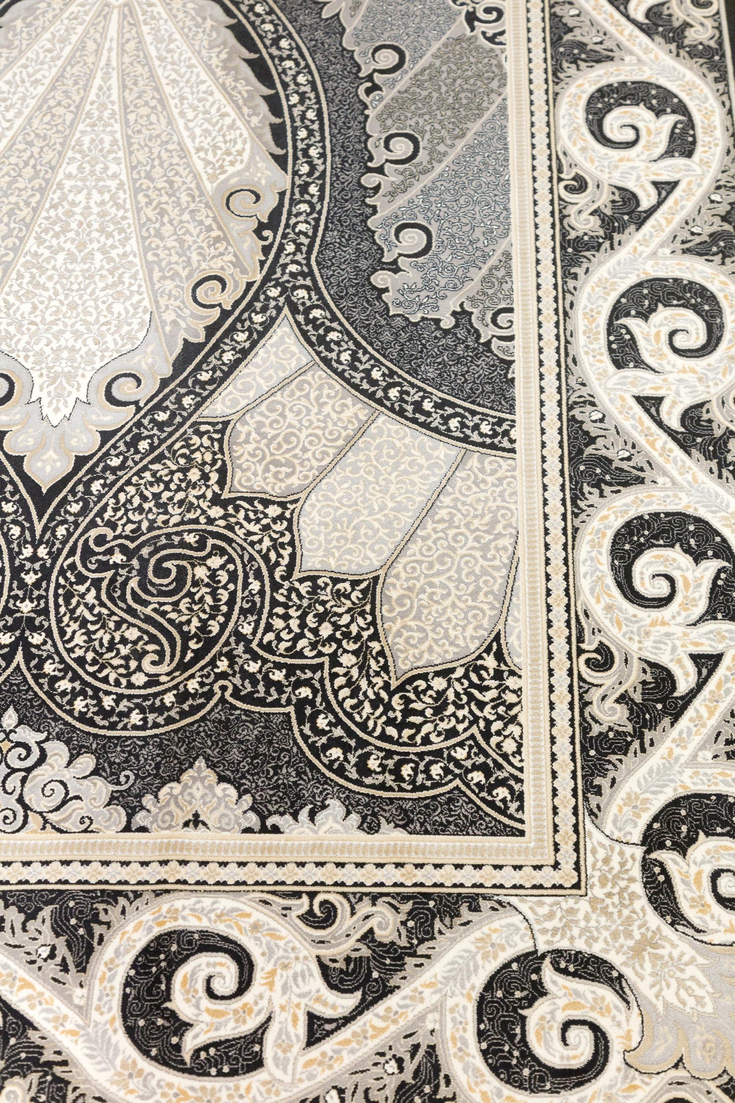 8x11 ft, Black Classic Silk oriental Rug: Fine Medallion Carpet with fringes