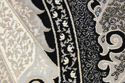 8x11 ft, Black Classic Silk oriental Rug: Fine Medallion Carpet with fringes