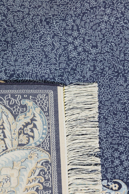 8x11 ft, Fine Blue Persian Bamboo Silk Rug, Distressed Oriental Medallion Carpet