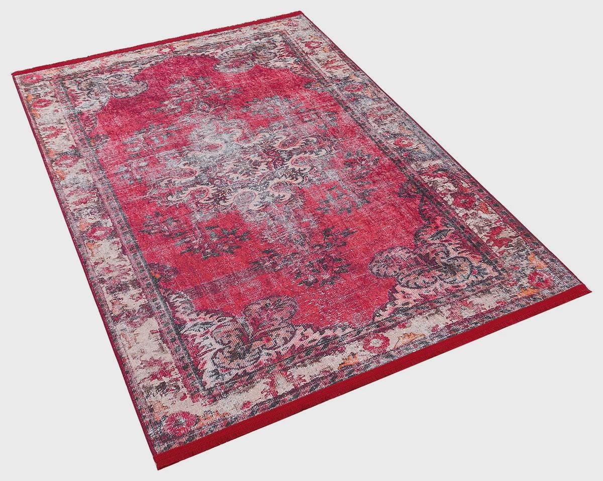 Red Vintage oriental Rug: Classic Washable Rug with Tassels