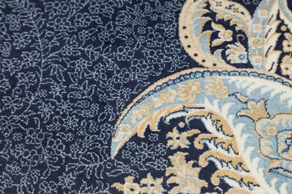 8x11 ft, Fine Blue Persian Bamboo Silk Rug, Distressed Oriental Medallion Carpet