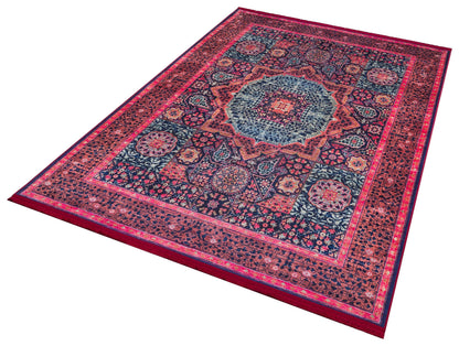 Vintage Purple oriental Mamluk Rug: Washable Red Area Carpet with Tassels