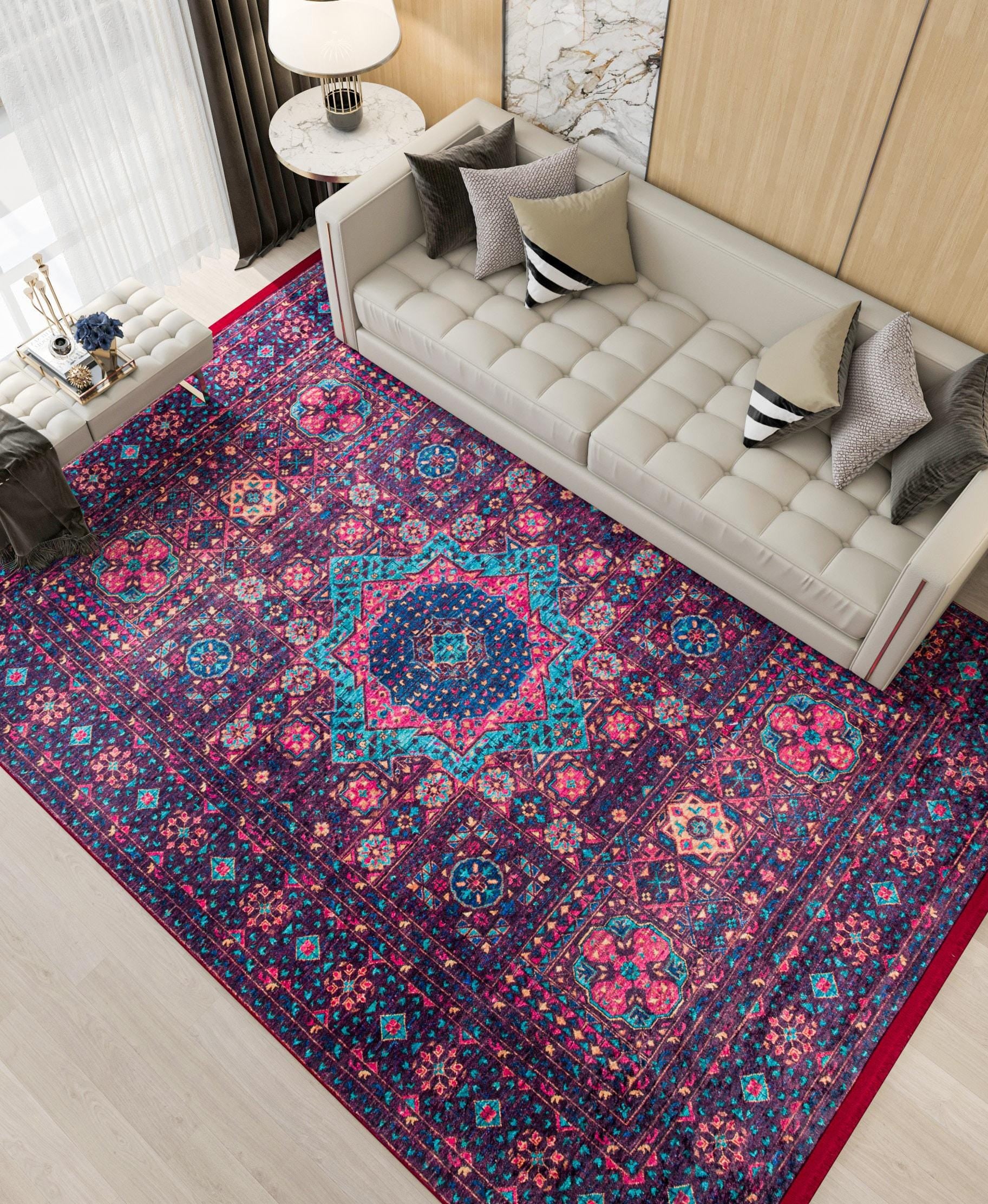 Vintage Red Oriental Mamluk Rug: Washable Red Area Carpet with Tassels