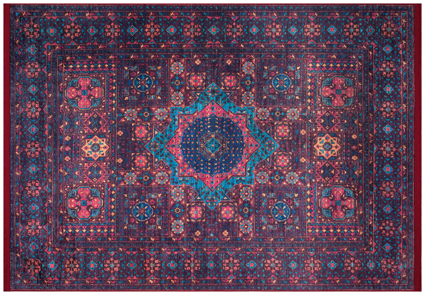 Vintage Red Oriental Mamluk Rug: Washable Red Area Carpet with Tassels