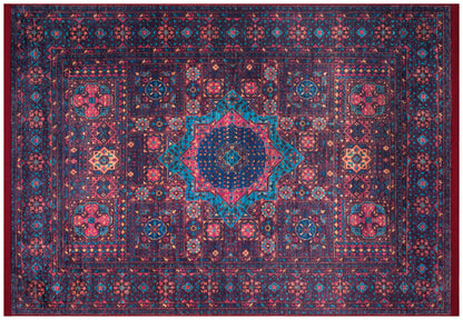 Vintage Red Oriental Mamluk Rug: Washable Red Area Carpet with Tassels