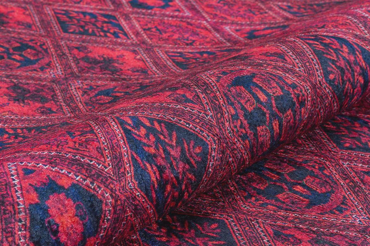 Vintage Red Afghan Rug: Washable Living Room Carpet