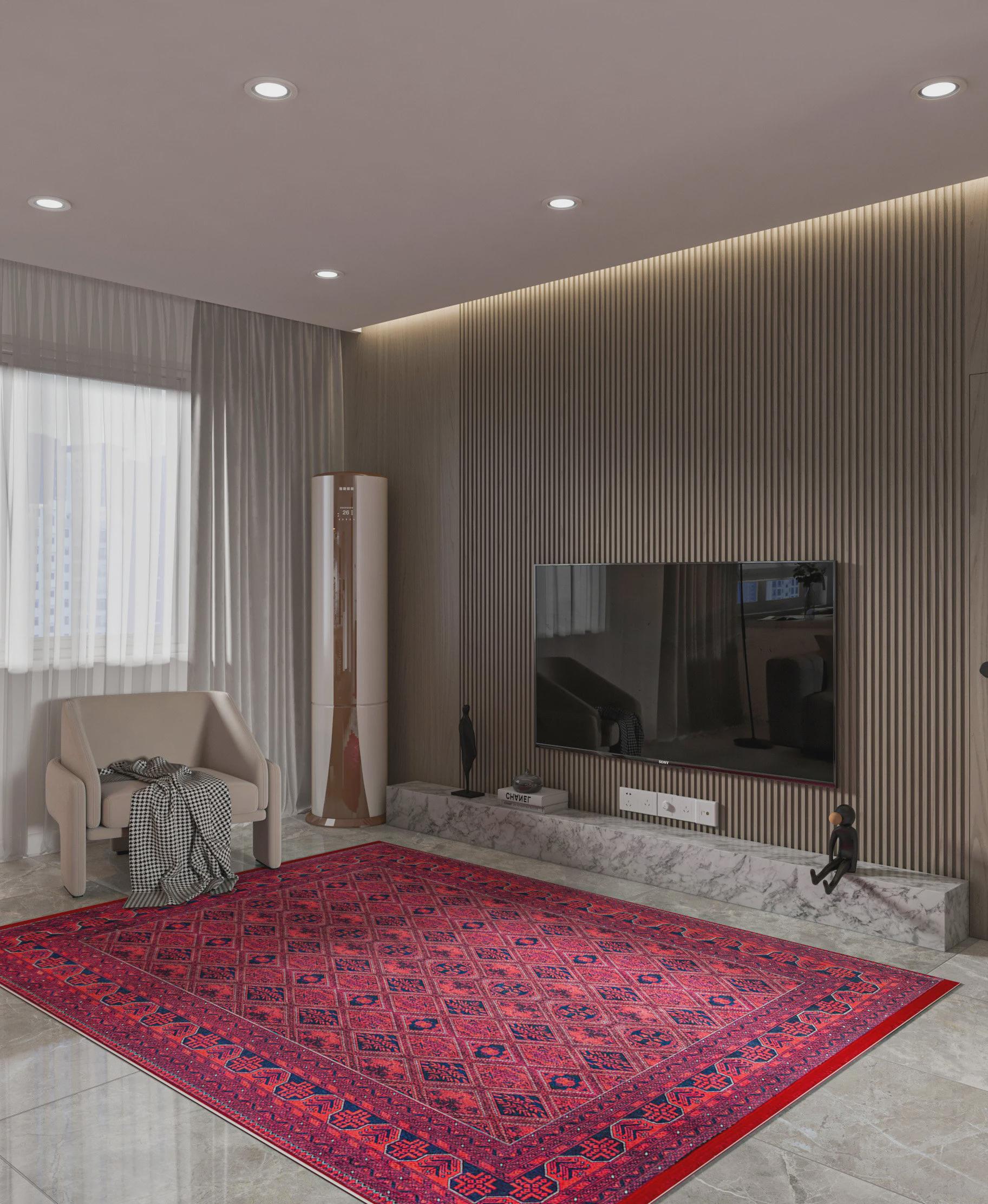 Vintage Red Afghan Rug: Washable Living Room Carpet