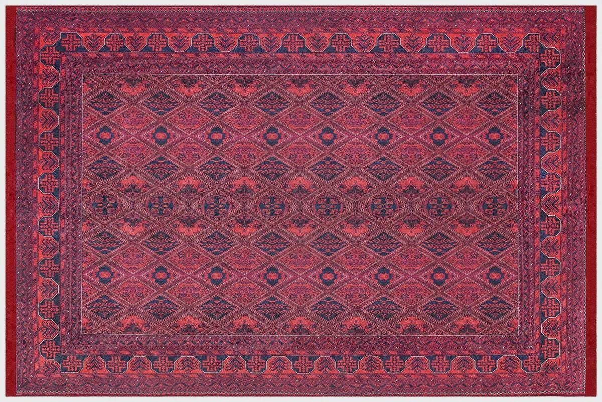 Vintage Red Afghan Rug: Washable Living Room Carpet