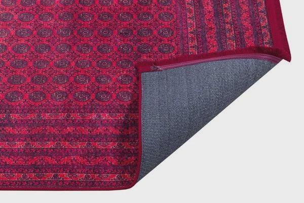 Vintage Red Oriental Afghan Rug: Washable Living Room Carpet