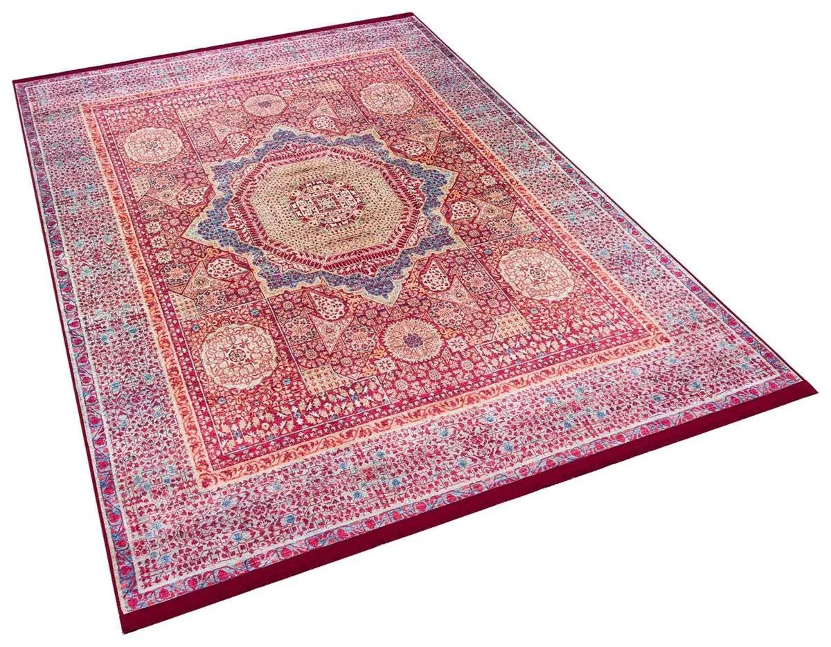 Vintage Oriental Mamluk Rug: Washable Red Carpet with Tassels