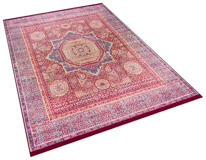 Vintage Oriental Mamluk Rug: Washable Red Carpet with Tassels