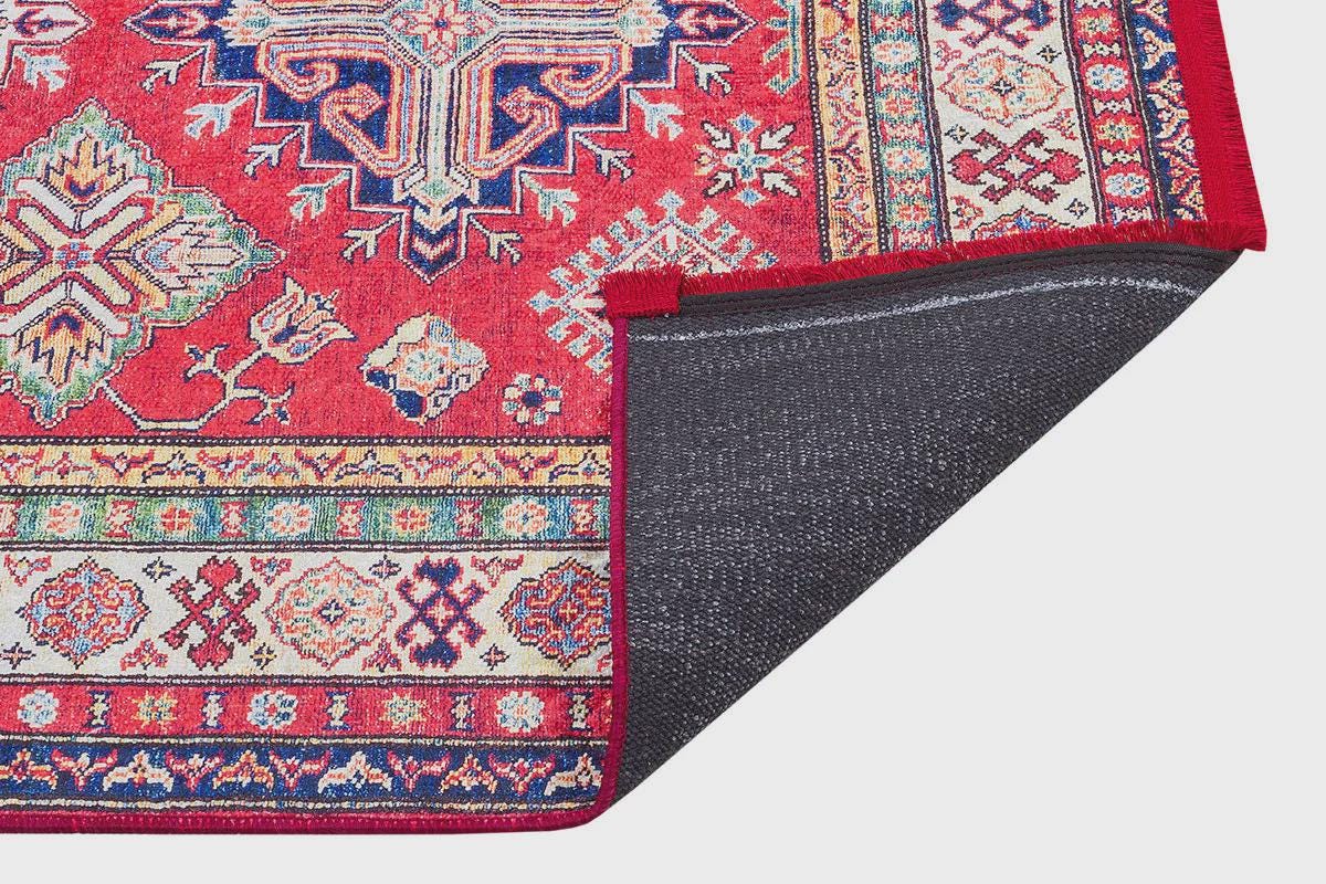 Vintage Red Oriental Kazak Rug: Washable Living Room Carpet
