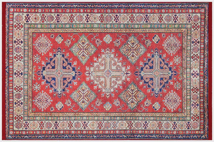 Vintage Red Oriental Kazak Rug: Washable Living Room Carpet