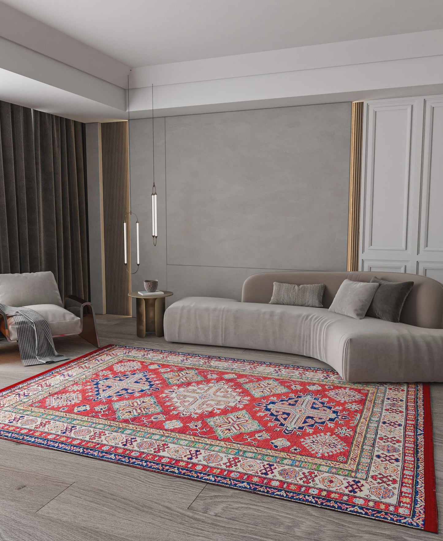 Vintage Red Oriental Kazak Rug: Washable Living Room Carpet