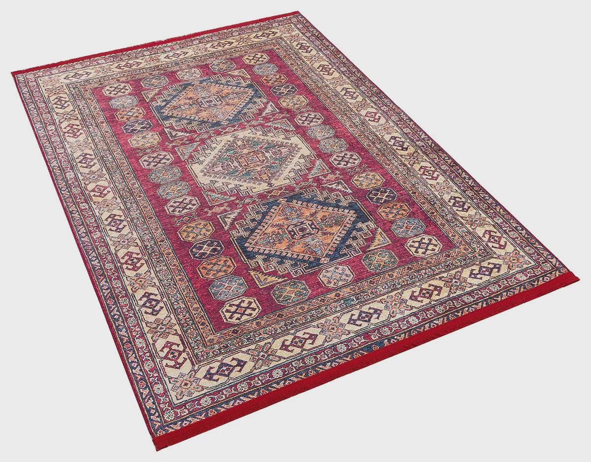 Vintage Red Oriental Kazak Rug: Washable Living Room Carpet