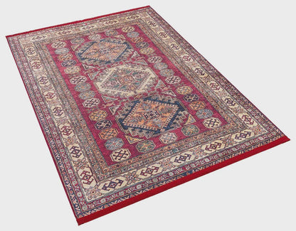 Vintage Red Oriental Kazak Rug: Washable Living Room Carpet