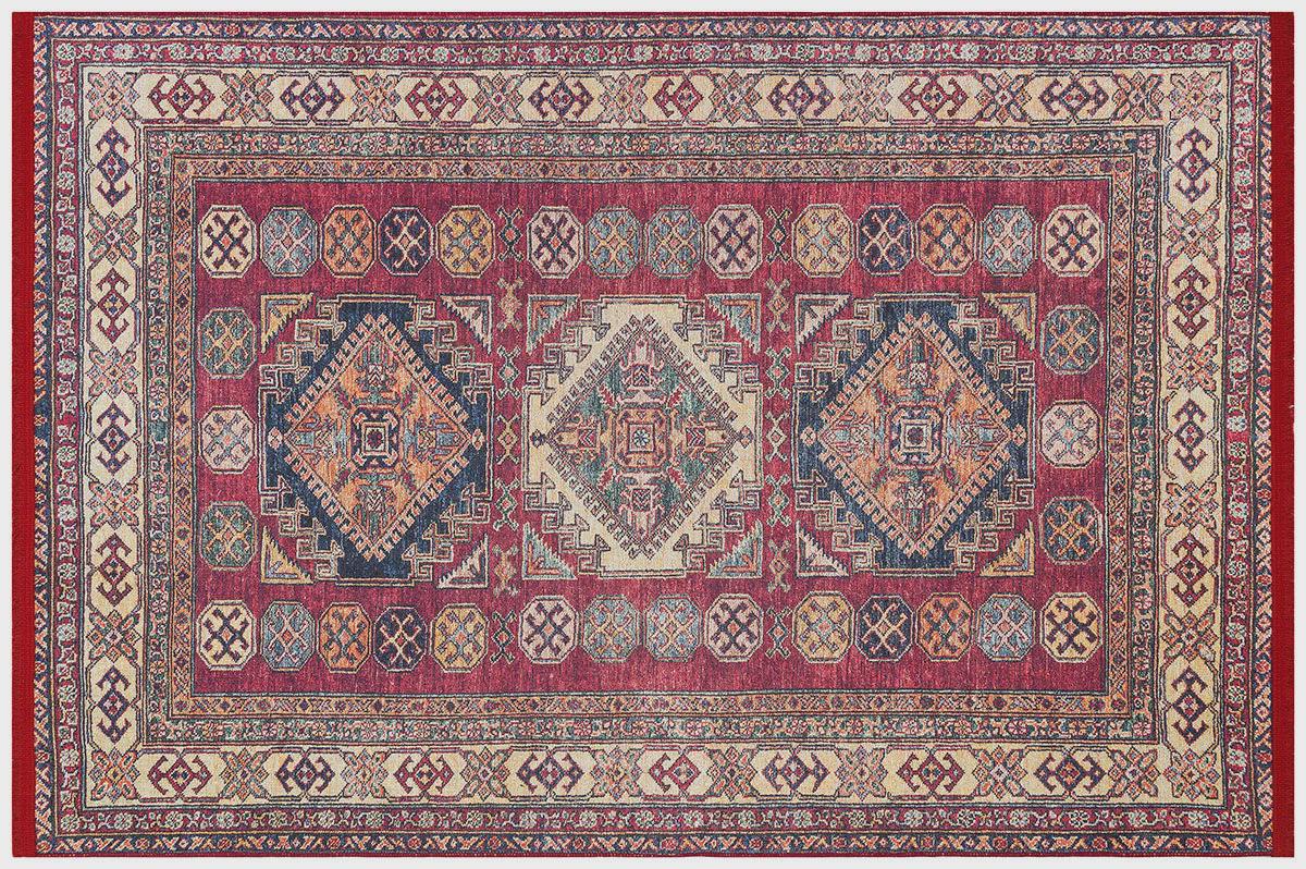 Vintage Red Oriental Kazak Rug: Washable Living Room Carpet