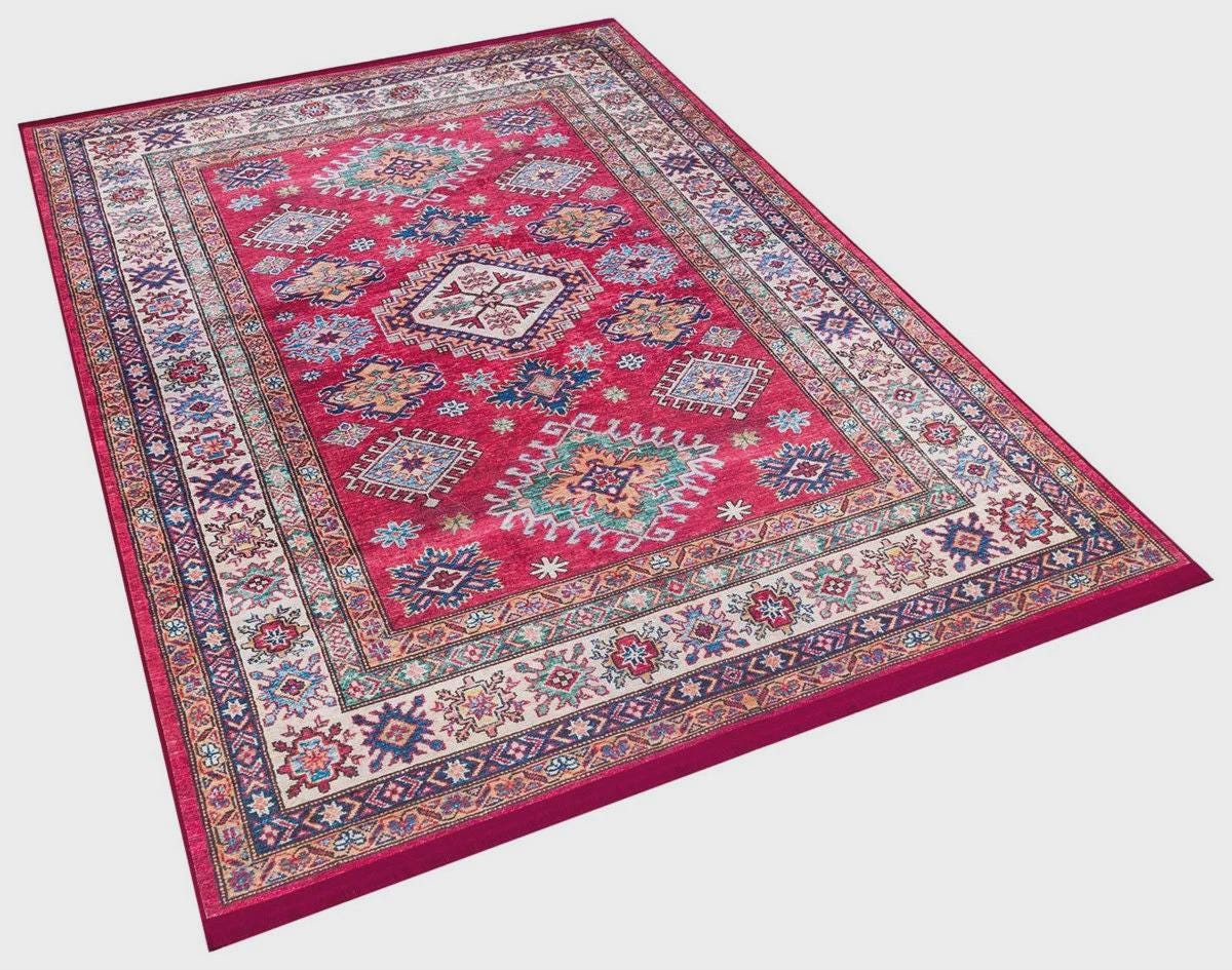 Red Oriental Kazak Rug: Classic Vintage Washable Carpet