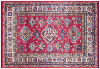 Red Oriental Kazak Rug: Classic Vintage Washable Carpet