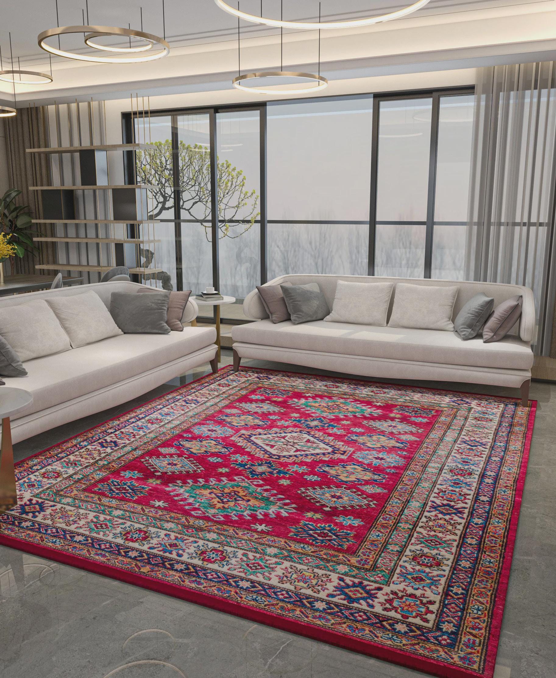 Red Oriental Kazak Rug: Classic Vintage Washable Carpet