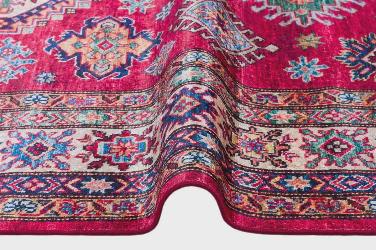Red Oriental Kazak Rug: Classic Vintage Washable Carpet