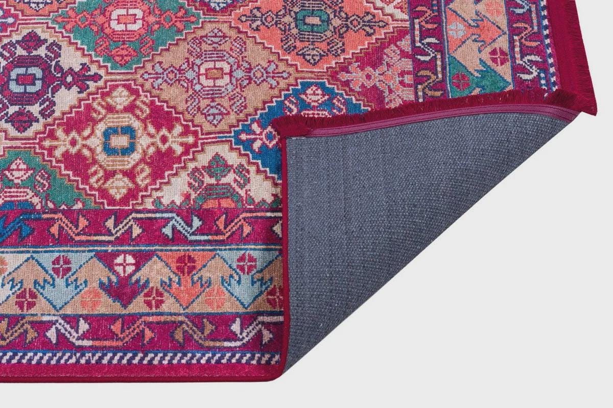 Red oriental Kazak Rug: Classic Vintage Washable Carpet
