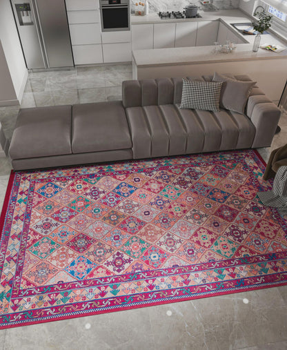 Red oriental Kazak Rug: Classic Vintage Washable Carpet