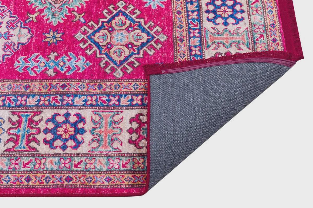 Red Oriental Kazak Rug: Classic Vintage Washable Carpet with Tassels