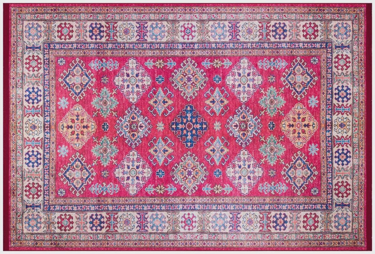 Red Oriental Kazak Rug: Classic Vintage Washable Carpet with Tassels