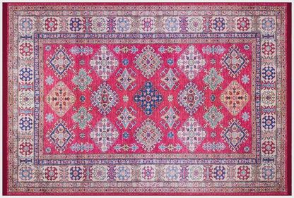 Red Oriental Kazak Rug: Classic Vintage Washable Carpet with Tassels