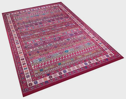 Red Oriental Kazak Rug: Vintage Washable Carpet with Tassels