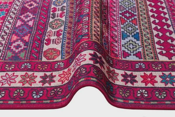 Red Oriental Kazak Rug: Vintage Washable Carpet with Tassels