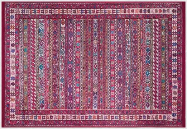 Red Oriental Kazak Rug: Vintage Washable Carpet with Tassels