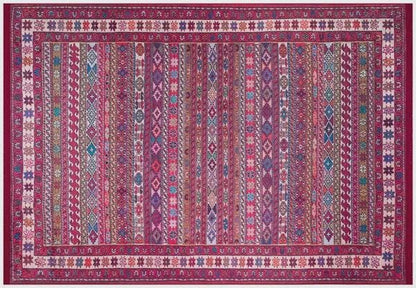 Red Oriental Kazak Rug: Vintage Washable Carpet with Tassels