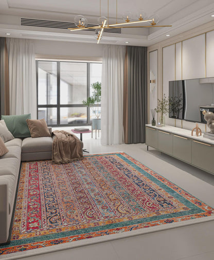 Vintage Red oriental Rug: Washable Living Room Carpet