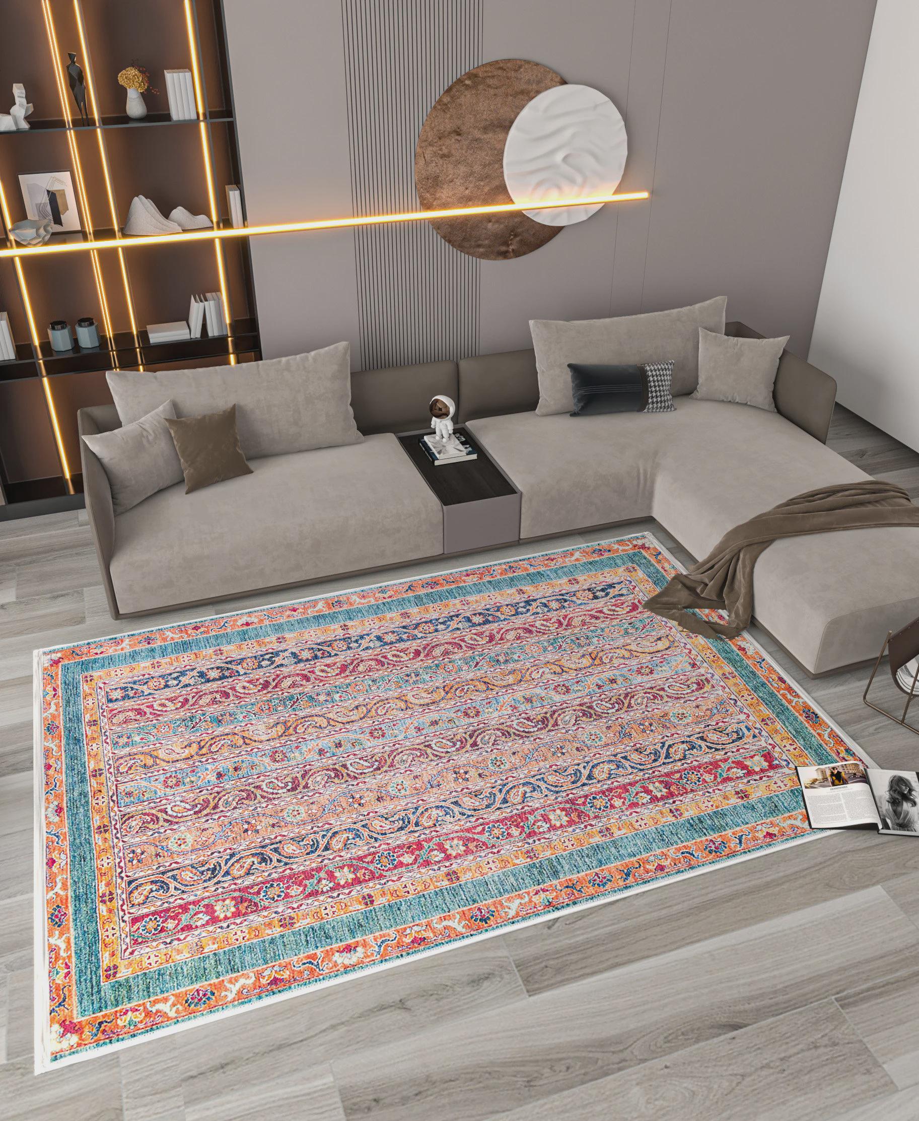 Vintage Red oriental Rug: Washable Living Room Carpet