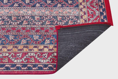 Red Vintage oriental Rug: Washable Red Accent Carpet